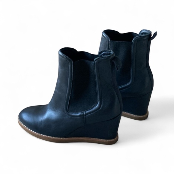 ANTHROPOLOGIE Splendid Wynn Black Leather Wedge Boots Size 7.5M Gothic Goth - Picture 7 of 16